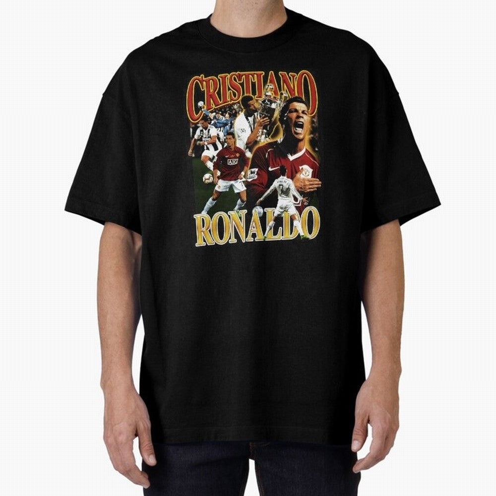 Cristiano Ronaldo Retro Collage Oversized T-Shirt Honor the Football Icons of Global Football Passion for FIFA World Cup 2026, Celebrating Neymar, Haaland and Cristiano Ronaldo, Argentina, Goal Celebration Energy, Supporter Heritage, Football Icons