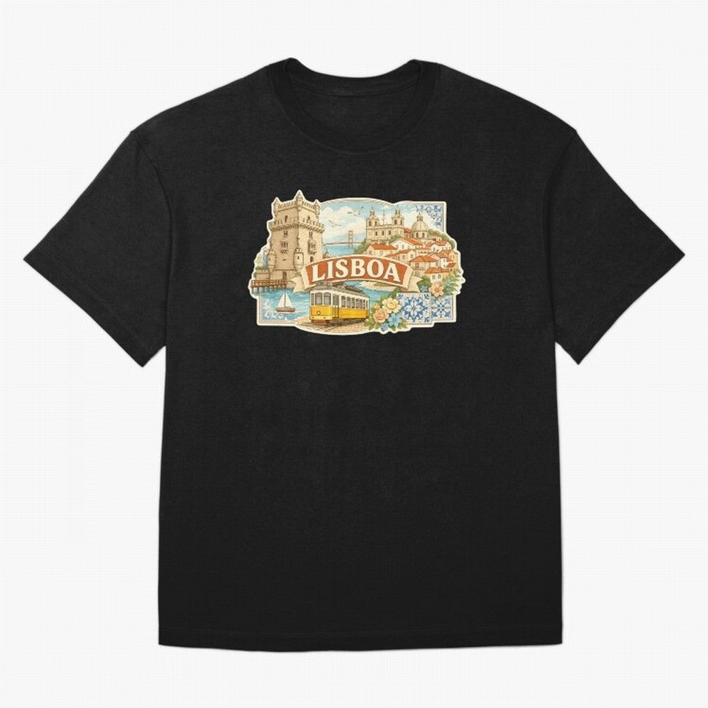 Vintage Tram Lisbon Illustration Oversized T-Shirt Show Championship Spirit for FIFA World Cup 2026 USA Canada Mexico for Fans of Haaland and Mbappe and Argentina and Brazil, Bringing Championship Spirit, Famous Goals, Roaring Crowds and