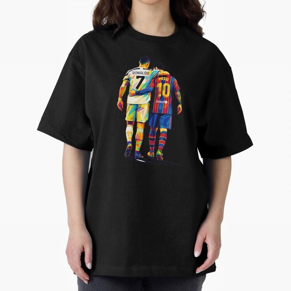 Cristiano Ronaldo And Messi Wpap Art Oversized T-Shirt Show Your Tournament Heart for FIFA World Cup 2026 for Fans of Messi and Argentina, France and Brazil, Bringing Tournament Hype, Historic Matchups, Family Viewing Parties and Global Sports
