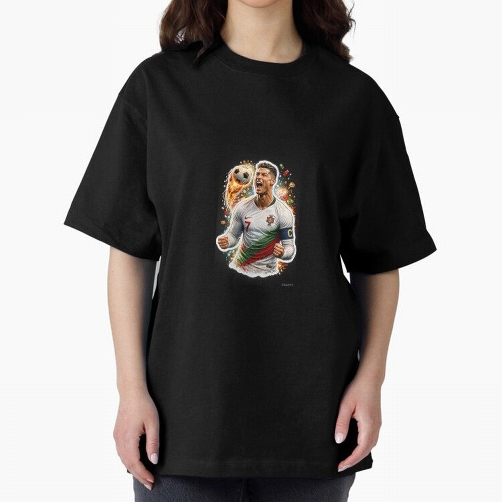 Ronaldo Winning Moment Oversized T-Shirt Honor the FIFA World Cup 2026 Journey through Messi, CR7 and Mbappe Highlights, Brazil, Portugal and Argentina Pride, Football Festival Excitement, Trophy Ambitions, Country Rivalries and Star Player Buzz;