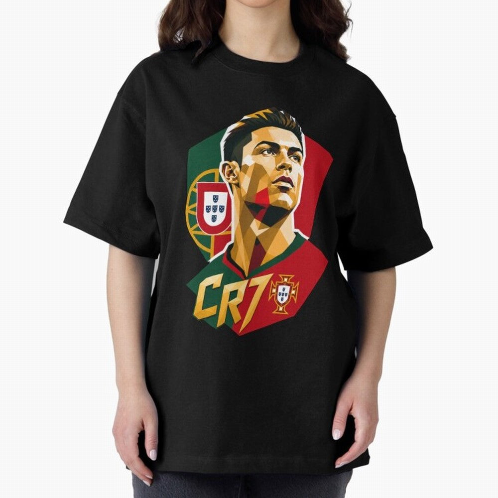 CR7 Art Print Oversized T-Shirt Join Supporters Worldwide for Match Day Hype around FIFA World Cup 2026 USA Canada Mexico, Mbappe, Argentina and Brazil, Classic Soccer Heritage, Championship Pressure, Fan Loyalty and International Pride; Made for