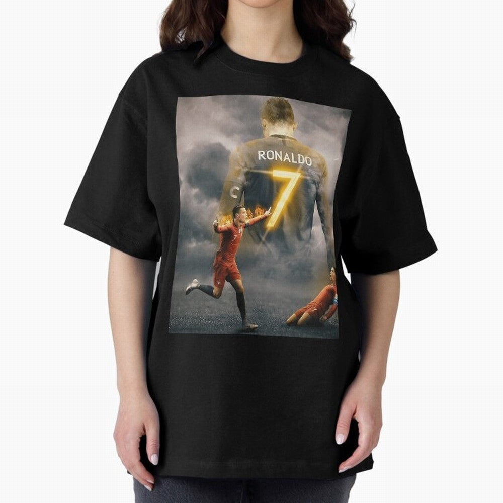 Aesthetic Ronaldo Poster Oversized T-Shirt Honor Football Greatness during FIFA World Cup 2026 USA Canada Mexico for Fans of Haaland and England, Bringing Stadium Chants, National Pride, Trophy Dreams and Unforgettable Football Memories; Made for