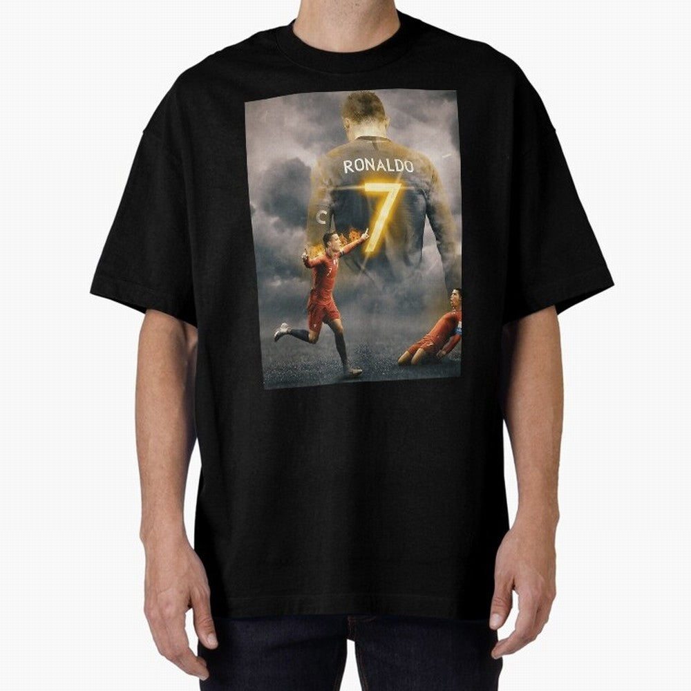 Aesthetic Ronaldo Poster Oversized T-Shirt Honor Football Greatness during FIFA World Cup 2026 USA Canada Mexico for Fans of Haaland and England, Bringing Stadium Chants, National Pride, Trophy Dreams and Unforgettable Football Memories; Made for