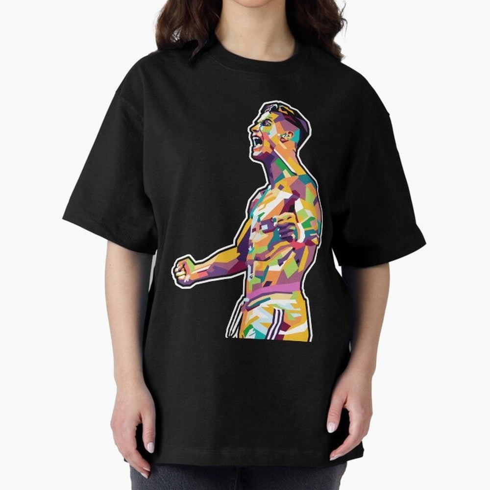 Cr7 Pop Art Oversized T-Shirt Remember Iconic Moments from FIFA World Cup 2026 for Fans of Haaland and Mbappe and Argentina and Brazil, Bringing Championship Spirit, Famous Goals, Roaring Crowds and International Football Unity; Made for Collectors