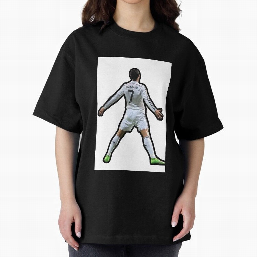 Cristiano Ronaldo Suii Sticker Oversized T-Shirt Stand with Match Day Hype around FIFA World Cup 2026, Messi and Cristiano Ronaldo, Netherlands, Match Day Excitement, Supporter Culture, Golden Goals and Global Football Passion; Perfect for