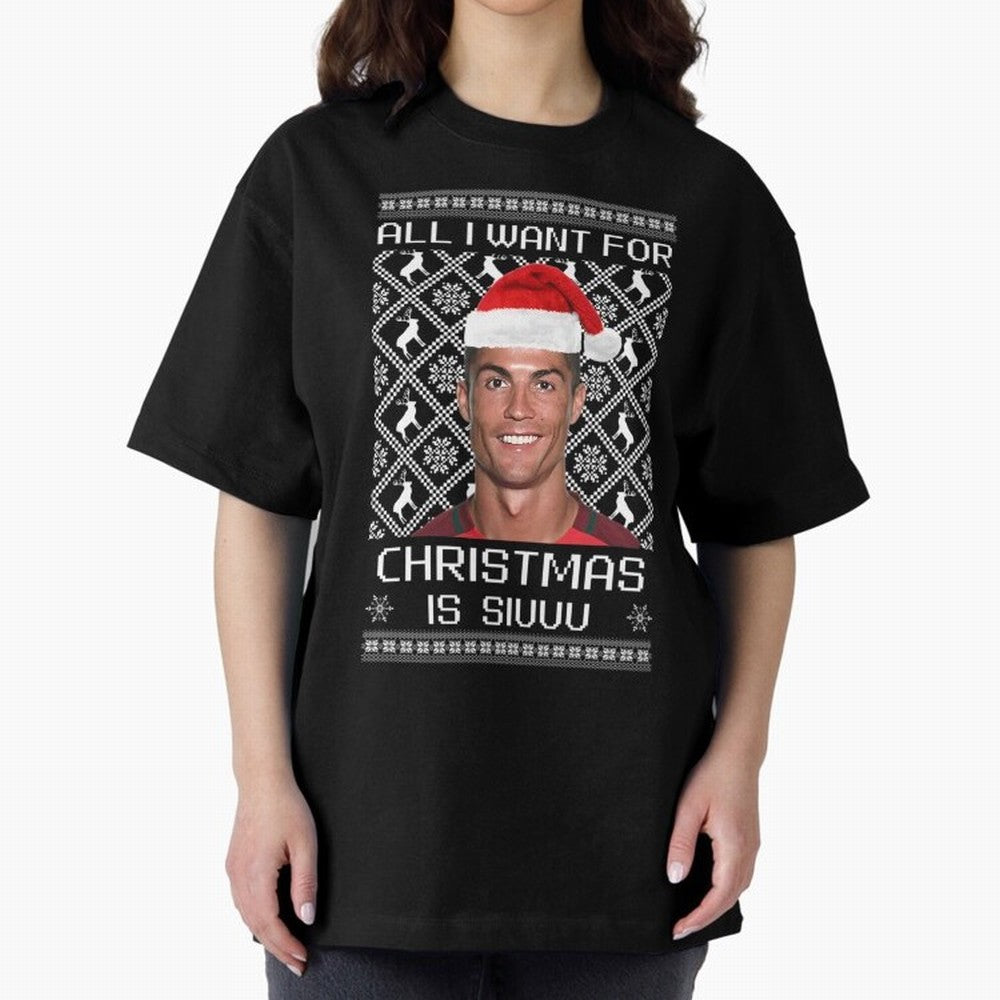 Cristiano Ronaldo Siuuu Christmas Oversized T-Shirt Treasure the FIFA World Cup 2026 Journey through Neymar Highlights, Argentina Pride, Soccer Culture, Superstar Moments, National Team Dreams and Competitive Fire; Perfect for Fans, Collectors,