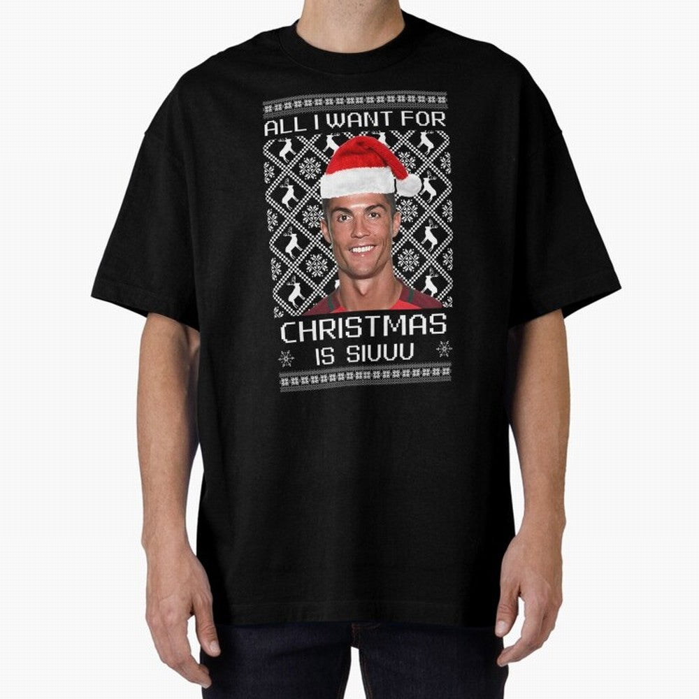 Cristiano Ronaldo Siuuu Christmas Oversized T-Shirt Treasure the FIFA World Cup 2026 Journey through Neymar Highlights, Argentina Pride, Soccer Culture, Superstar Moments, National Team Dreams and Competitive Fire; Perfect for Fans, Collectors,