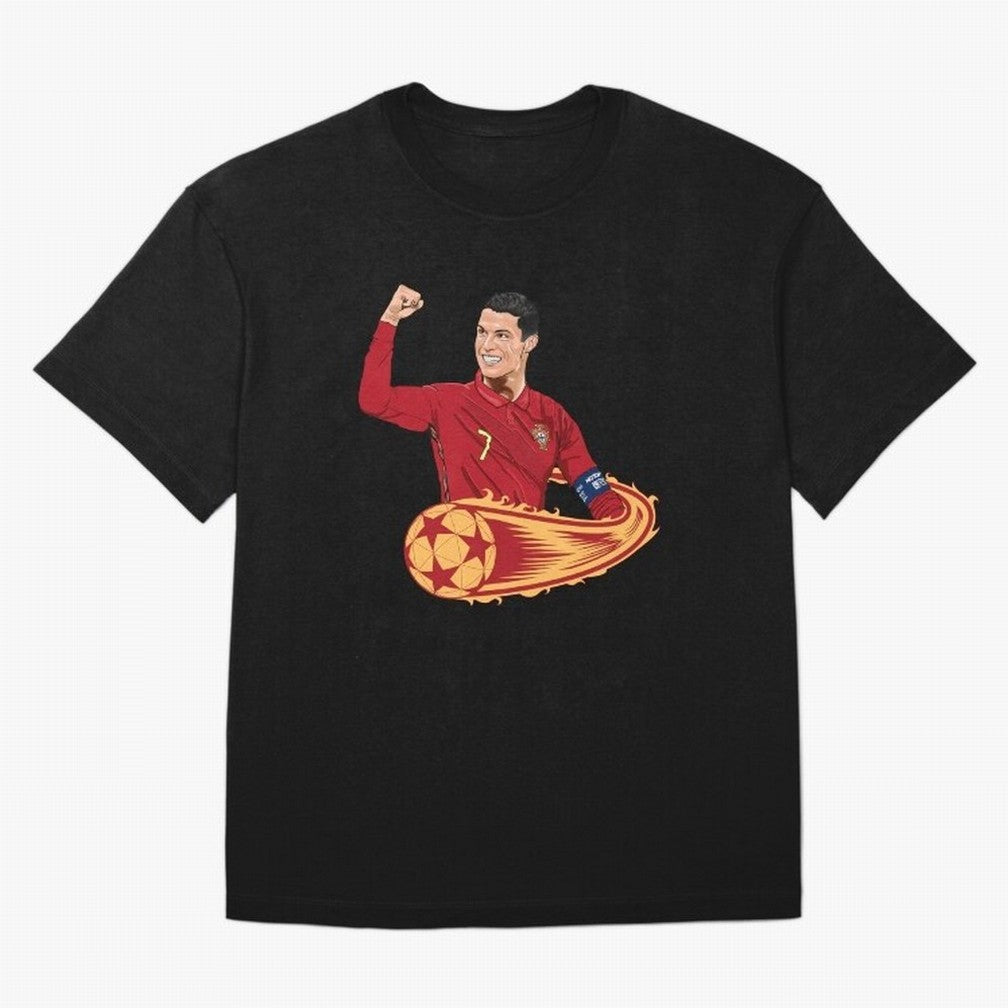 Cristiano Ronaldo drawing Oversized T-Shirt Honor the Beautiful Game during FIFA World Cup 2026 Group Stage Spirit, Featuring Brazil, Portugal and Argentina, CR7, Global Supporter Spirit, Legendary Goals, National Colors and Tournament Celebration;