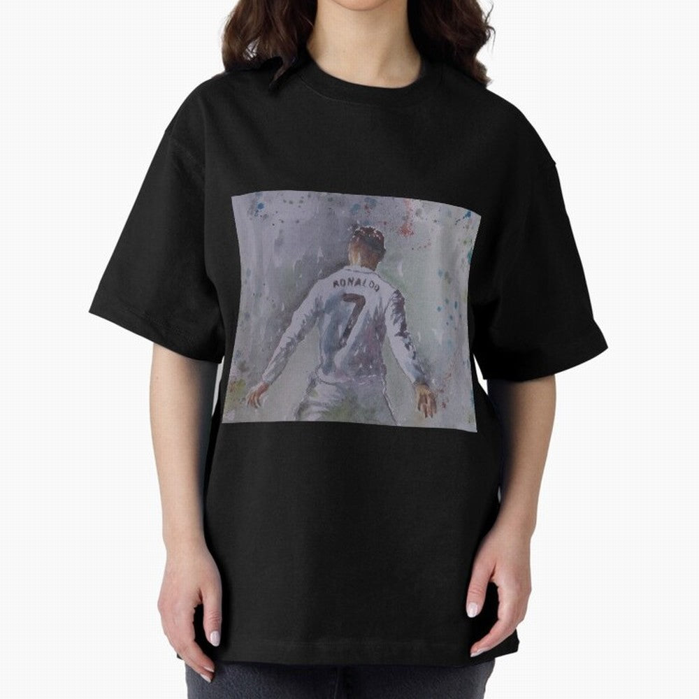 Cristiano Ronaldo - Portrait 2 Oversized T-Shirt Stand with Global Football Passion for FIFA World Cup 2026 Group Stage, Inspired by Messi, CR7 and Mbappe, Portugal, Football Festival Excitement, Trophy Ambitions, Country Rivalries and Star Player