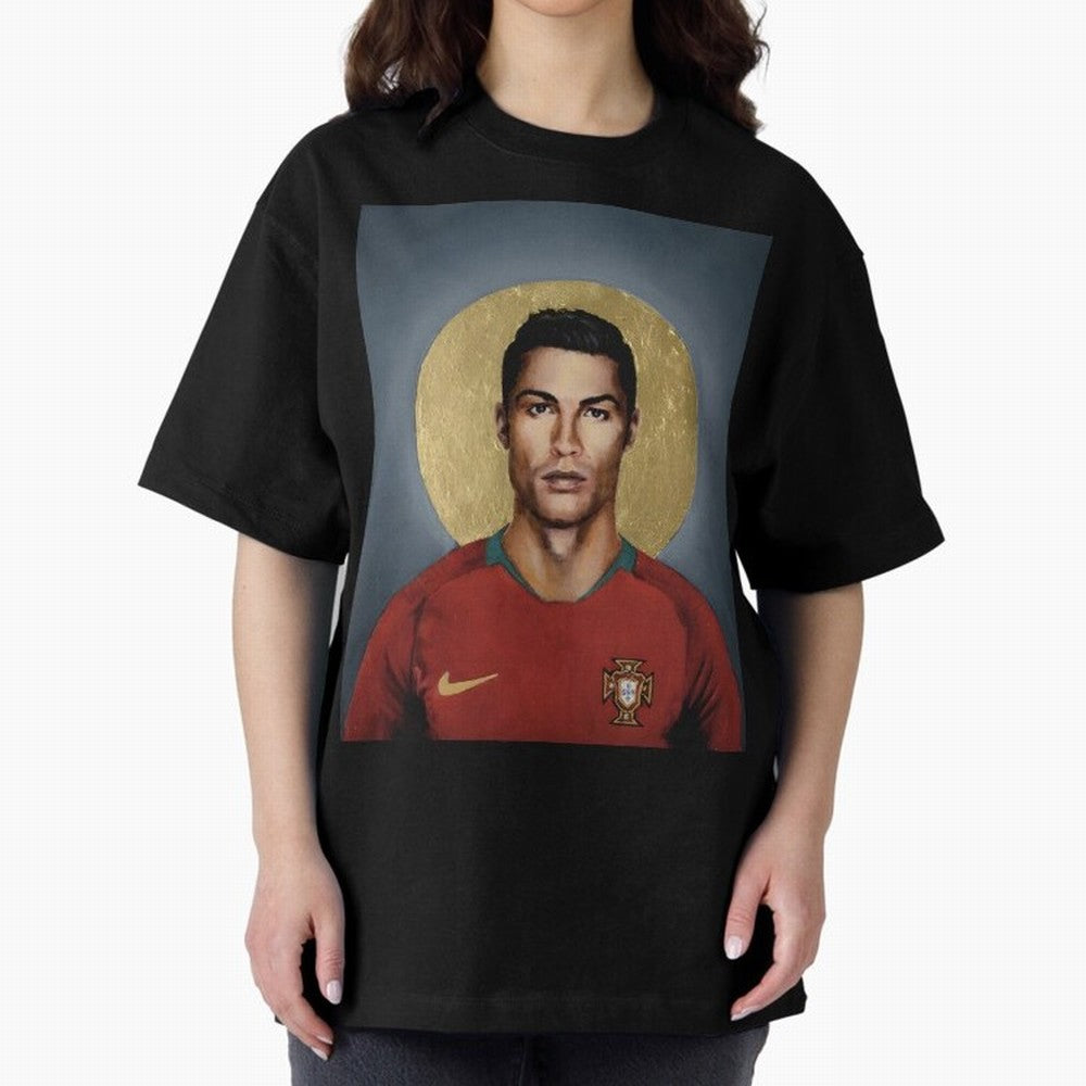 Cristiano Ronaldo CR7 Saint Portugal Football Legend Fan Art Oversized T-Shirt Show Passion for the Stars of FIFA World Cup 2026 USA Canada Mexico Spirit, Connected to Argentina, France and Brazil, Neymar, Haaland and Cristiano Ronaldo, Global