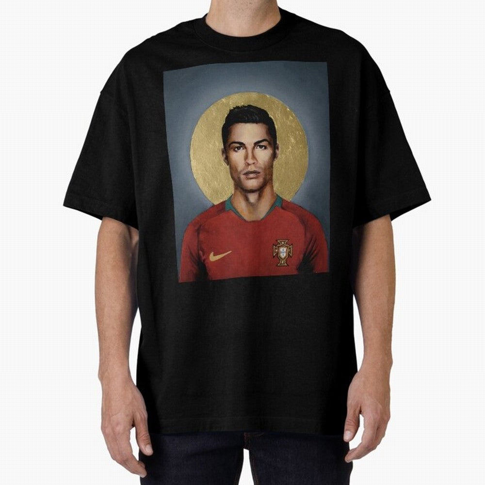 Cristiano Ronaldo CR7 Saint Portugal Football Legend Fan Art Oversized T-Shirt Show Passion for the Stars of FIFA World Cup 2026 USA Canada Mexico Spirit, Connected to Argentina, France and Brazil, Neymar, Haaland and Cristiano Ronaldo, Global