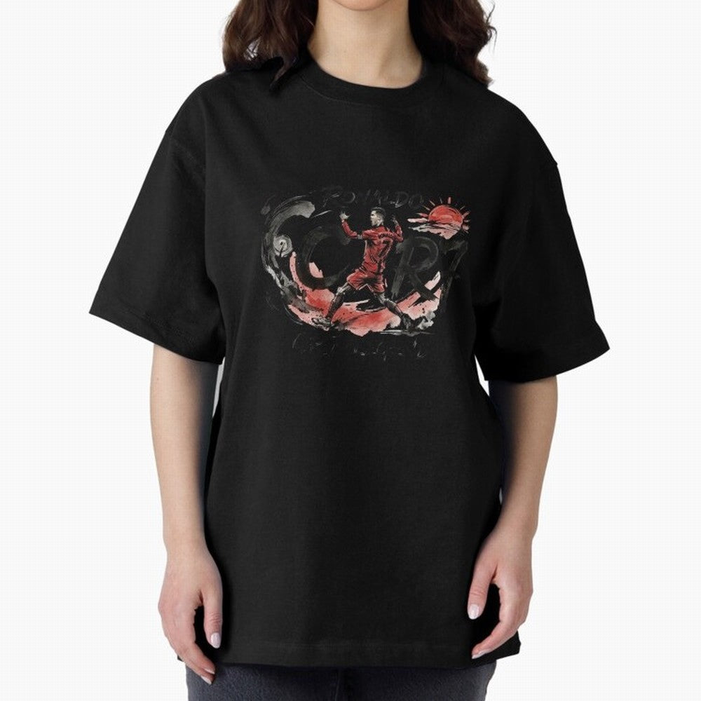 Cristiano Ronaldo CR7 Legend Japanese Ink Art Style Oversized T-Shirt Make Every Kick Count in FIFA World Cup 2026 with Cristiano Ronaldo, England and Germany Energy, Global Supporter Spirit, Legendary Goals, National Colors and Tournament
