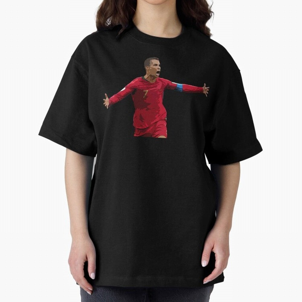 Cristiano Ronaldo Oversized T-Shirt Represent Football Lovers during Global Football Passion for FIFA World Cup 2026 USA Canada Mexico, Centered on CR7 and Messi, Spain, Championship Spirit, Famous Goals, Roaring Crowds and International Football
