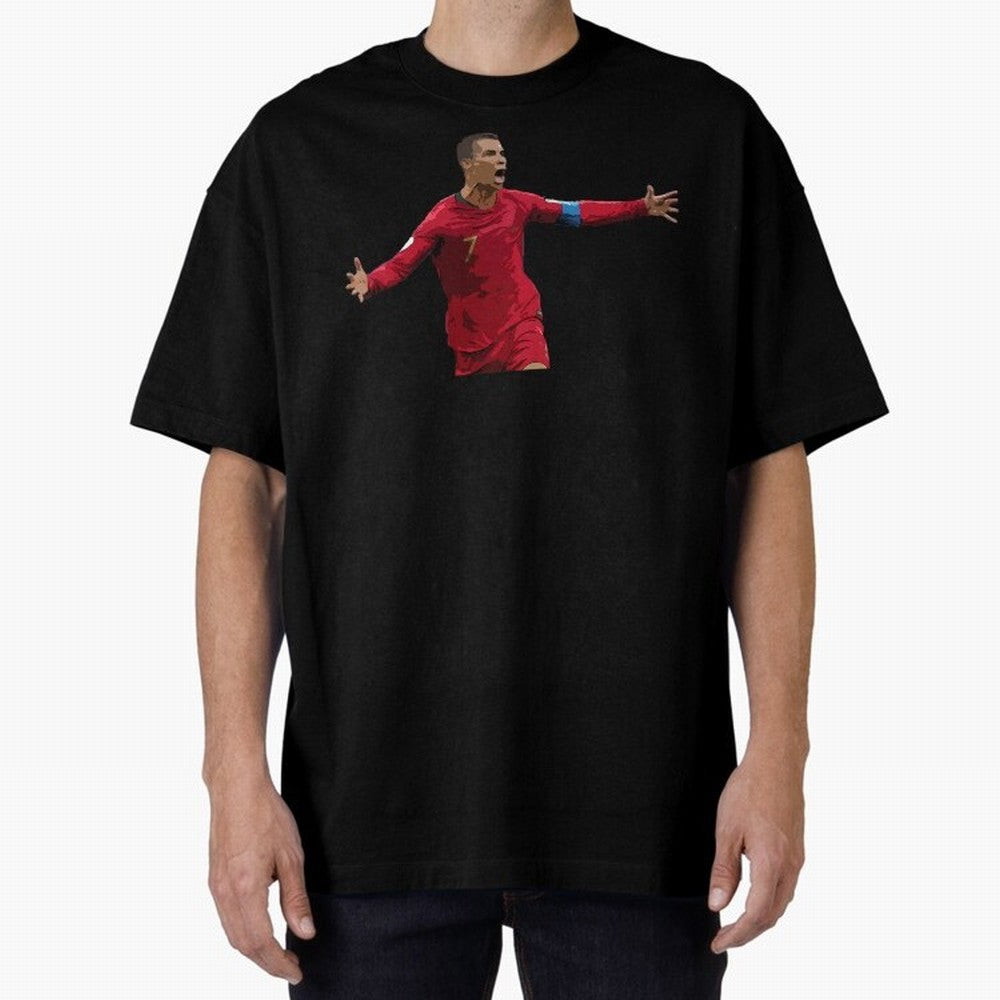 Cristiano Ronaldo Oversized T-Shirt Represent Football Lovers during Global Football Passion for FIFA World Cup 2026 USA Canada Mexico, Centered on CR7 and Messi, Spain, Championship Spirit, Famous Goals, Roaring Crowds and International Football