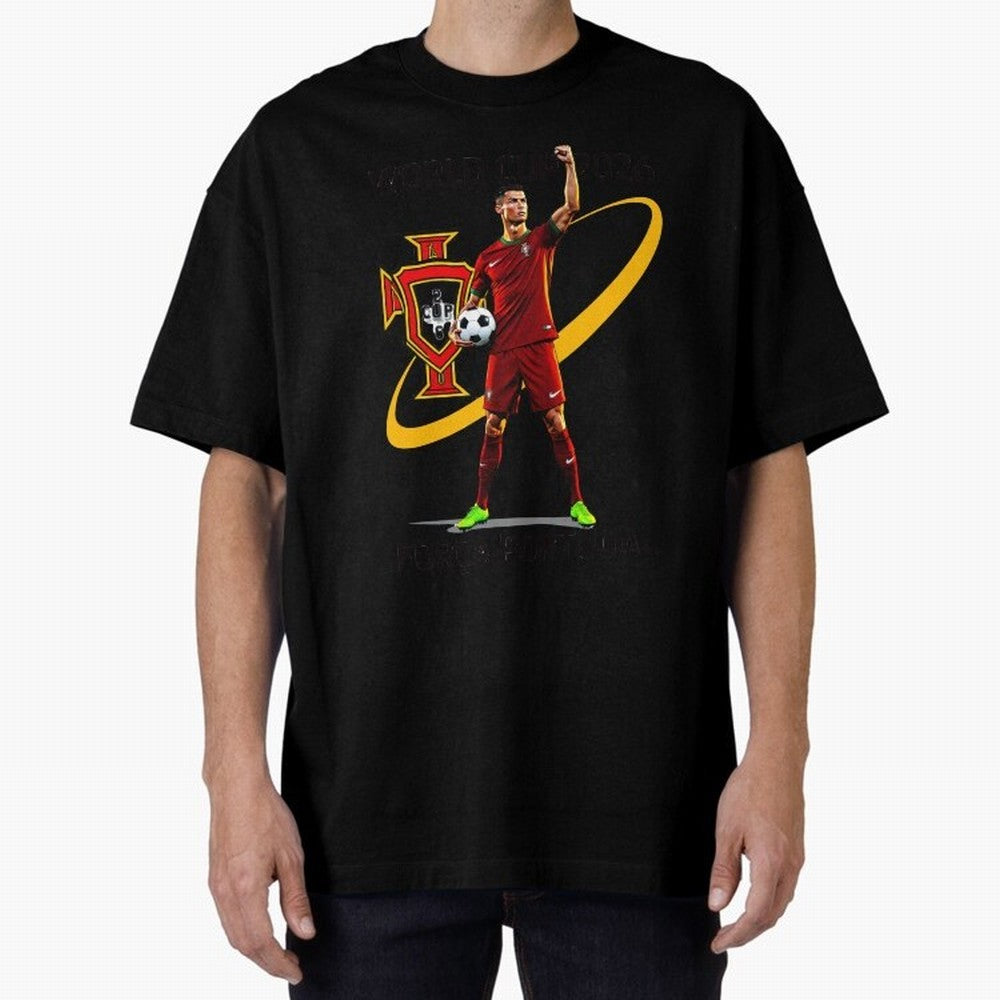 FIFA World Cup 2026 - Portugal Fan Oversized T-Shirt Represent Football Lovers during FIFA World Cup 2026 Group Stage Highlighting CR7 and Messi, England Energy, Sports Nostalgia, International Competition, Famous Players and Unforgettable