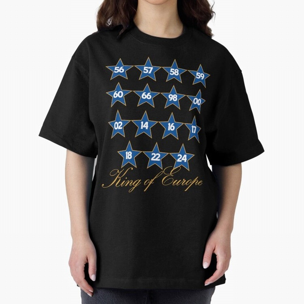 Real Madrid European Cups Oversized T-Shirt Bring International Match Energy to FIFA World Cup 2026 Group Stage Driven by Messi and Cristiano Ronaldo, Spain and Netherlands Energy, Championship Spirit, Famous Goals, Roaring Crowds and International