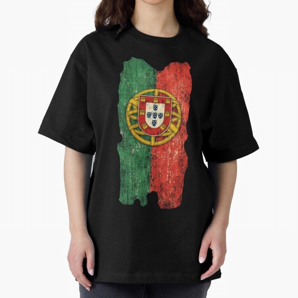 Vintage Portugal Flag Soccer Fan Design Oversized T-Shirt Celebrate the Road through FIFA World Cup 2026 Group Stage Spirit, Centered on England and Germany, CR7 and Messi, Vintage Soccer Flavor, Modern Football Stars, National Flags and Final