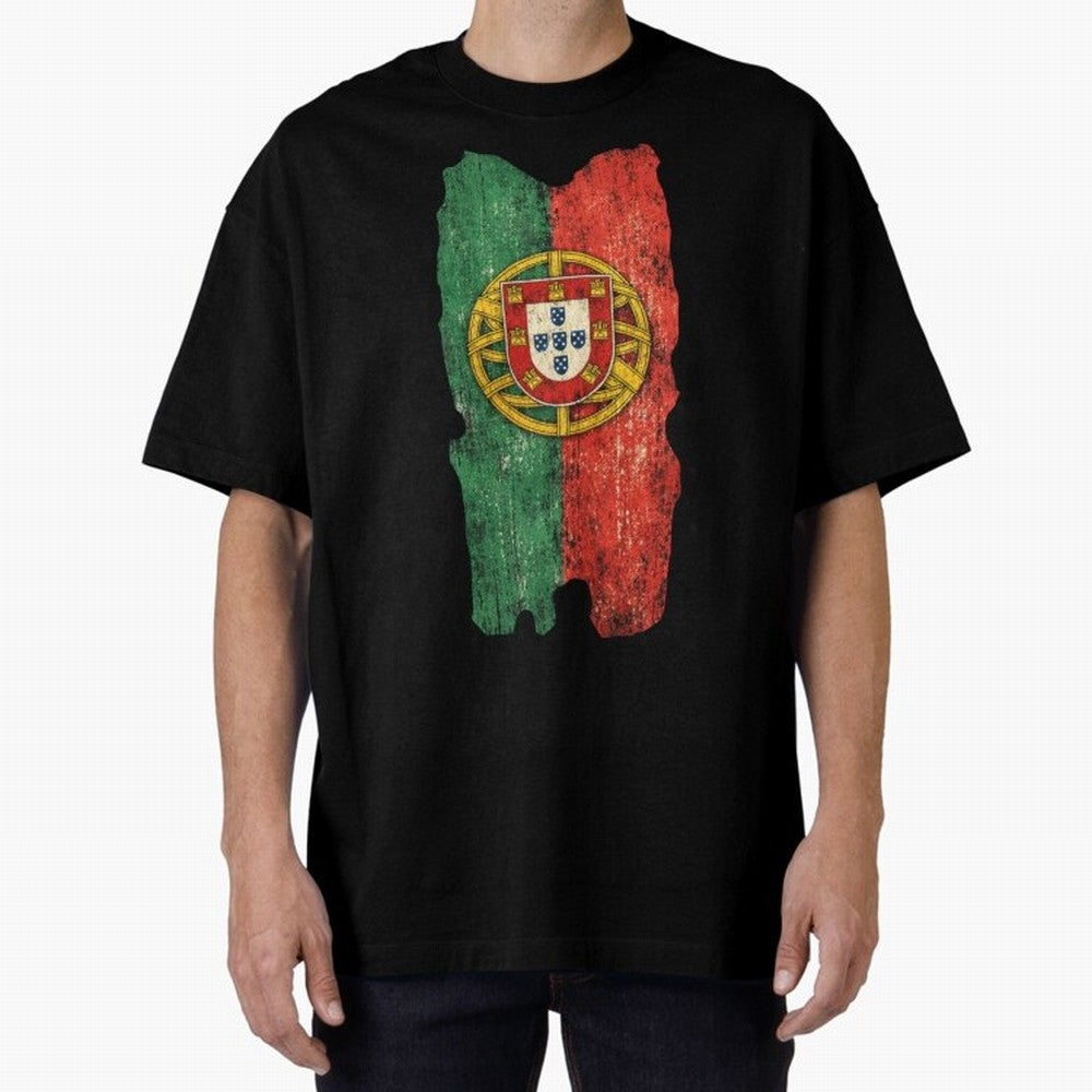 Vintage Portugal Flag Soccer Fan Design Oversized T-Shirt Celebrate the Road through FIFA World Cup 2026 Group Stage Spirit, Centered on England and Germany, CR7 and Messi, Vintage Soccer Flavor, Modern Football Stars, National Flags and Final