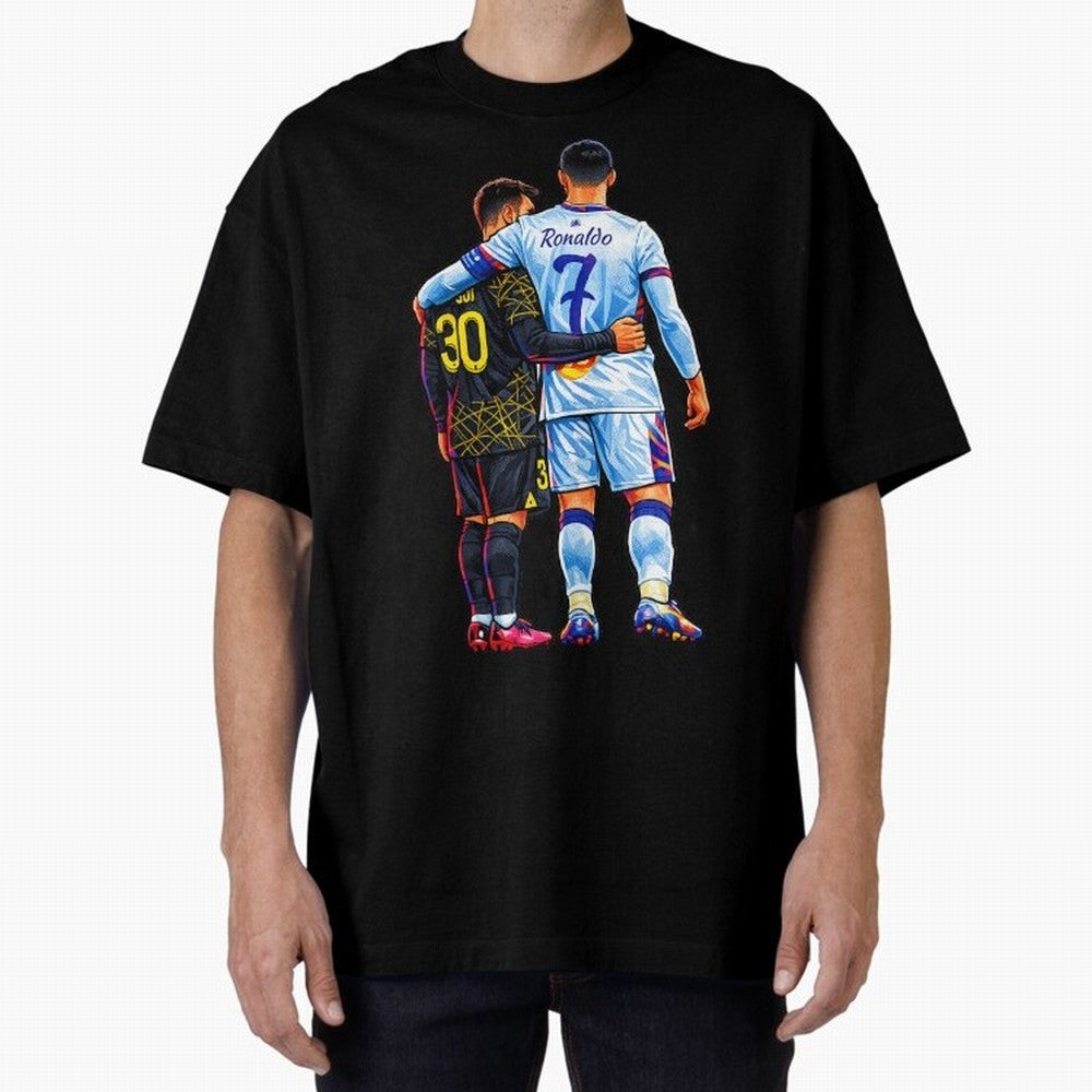 2 GOATS Oversized T-Shirt Relive the FIFA World Cup 2026 USA Canada Mexico Journey through CR7 and Messi Highlights, Brazil, Portugal and Argentina Pride, Sports Nostalgia, International Competition, Famous Players and Unforgettable Victories;