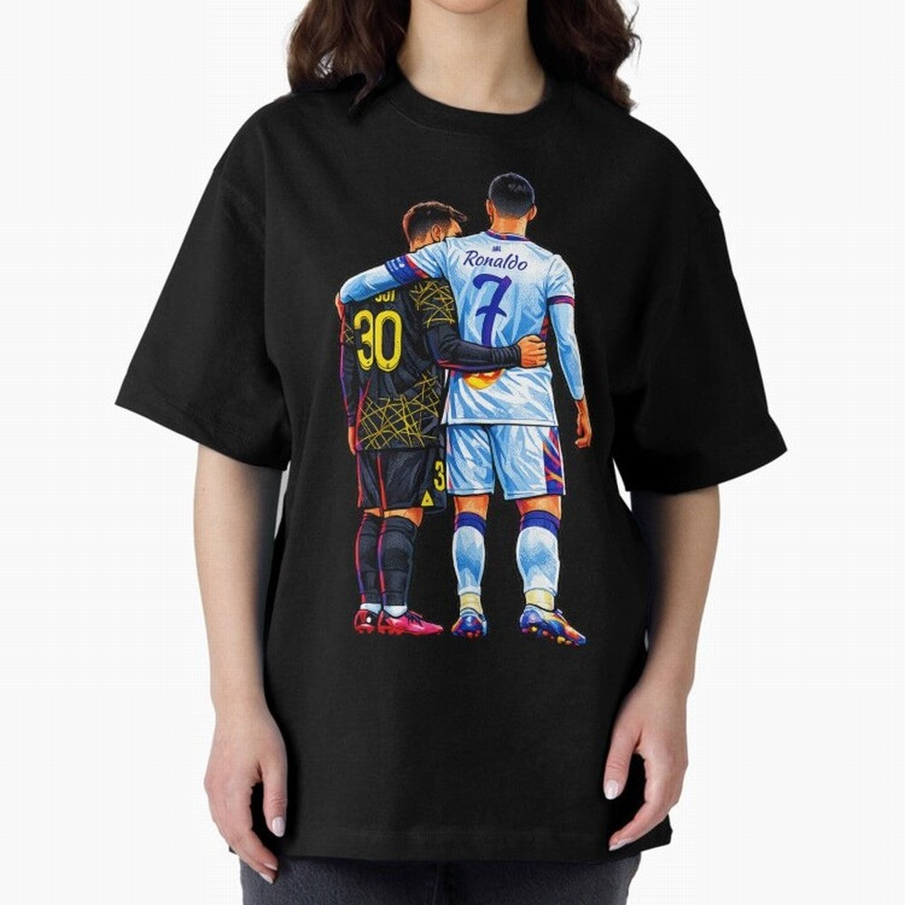2 GOATS Oversized T-Shirt Relive the FIFA World Cup 2026 USA Canada Mexico Journey through CR7 and Messi Highlights, Brazil, Portugal and Argentina Pride, Sports Nostalgia, International Competition, Famous Players and Unforgettable Victories;