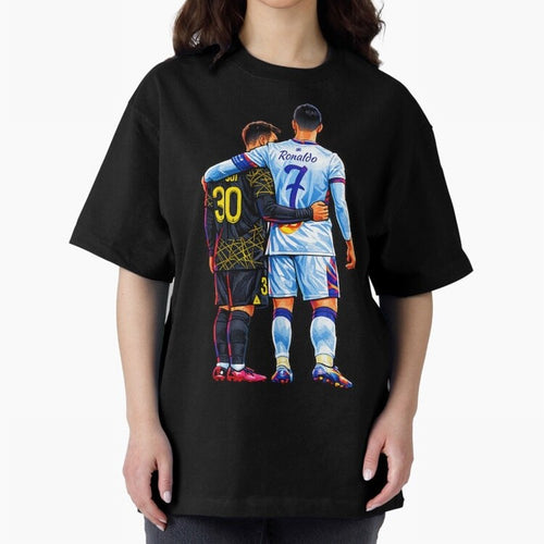 2 GOATS Oversized T-Shirt Relive the FIFA World Cup 2026 USA Canada Mexico Journey through CR7 and Messi Highlights, Brazil, Portugal and Argentina Pride, Sports Nostalgia, International Competition, Famous Players and Unforgettable Victories;