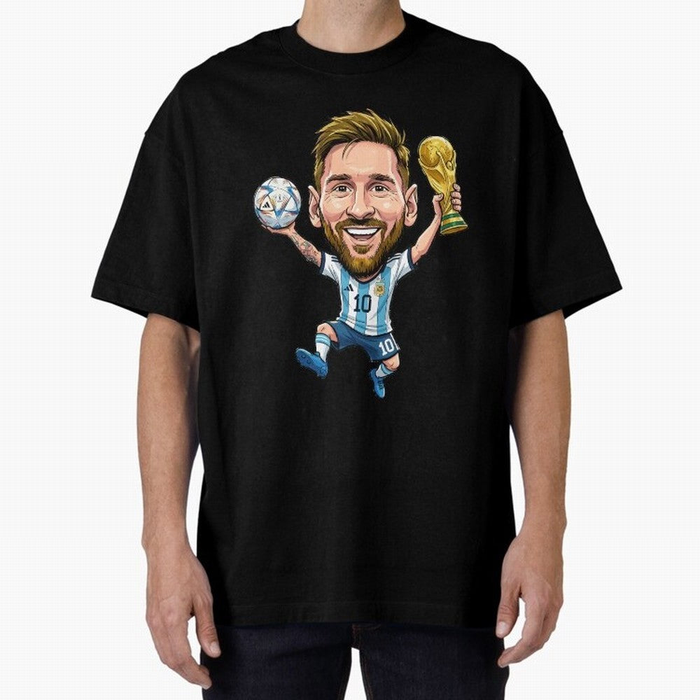 Messi Campion Caricatur Oversized T-Shirt Join Supporters Worldwide for FIFA World Cup 2026 Celebrating Messi, Netherlands Energy, Football History, Final Match Energy, Crowd Noise and Once in a Lifetime Moments; Perfect for Fans, Collectors,