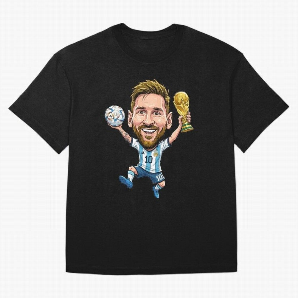 Messi Campion Caricatur Oversized T-Shirt Join Supporters Worldwide for FIFA World Cup 2026 Celebrating Messi, Netherlands Energy, Football History, Final Match Energy, Crowd Noise and Once in a Lifetime Moments; Perfect for Fans, Collectors,