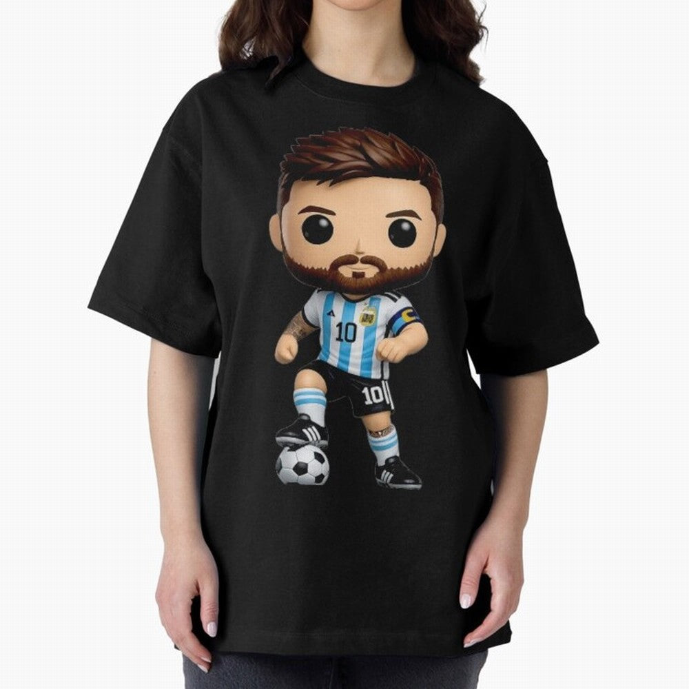 Lionel Messi Figurine Oversized T-Shirt Turn Football Passion into Global Football Passion for FIFA World Cup 2026 USA Canada Mexico, Highlighting Messi, CR7 and Mbappe, Brazil, Portugal and Argentina, Vintage Soccer Flavor, Modern Football Stars,