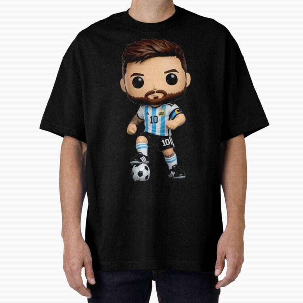 Lionel Messi Figurine Oversized T-Shirt Turn Football Passion into Global Football Passion for FIFA World Cup 2026 USA Canada Mexico, Highlighting Messi, CR7 and Mbappe, Brazil, Portugal and Argentina, Vintage Soccer Flavor, Modern Football Stars,