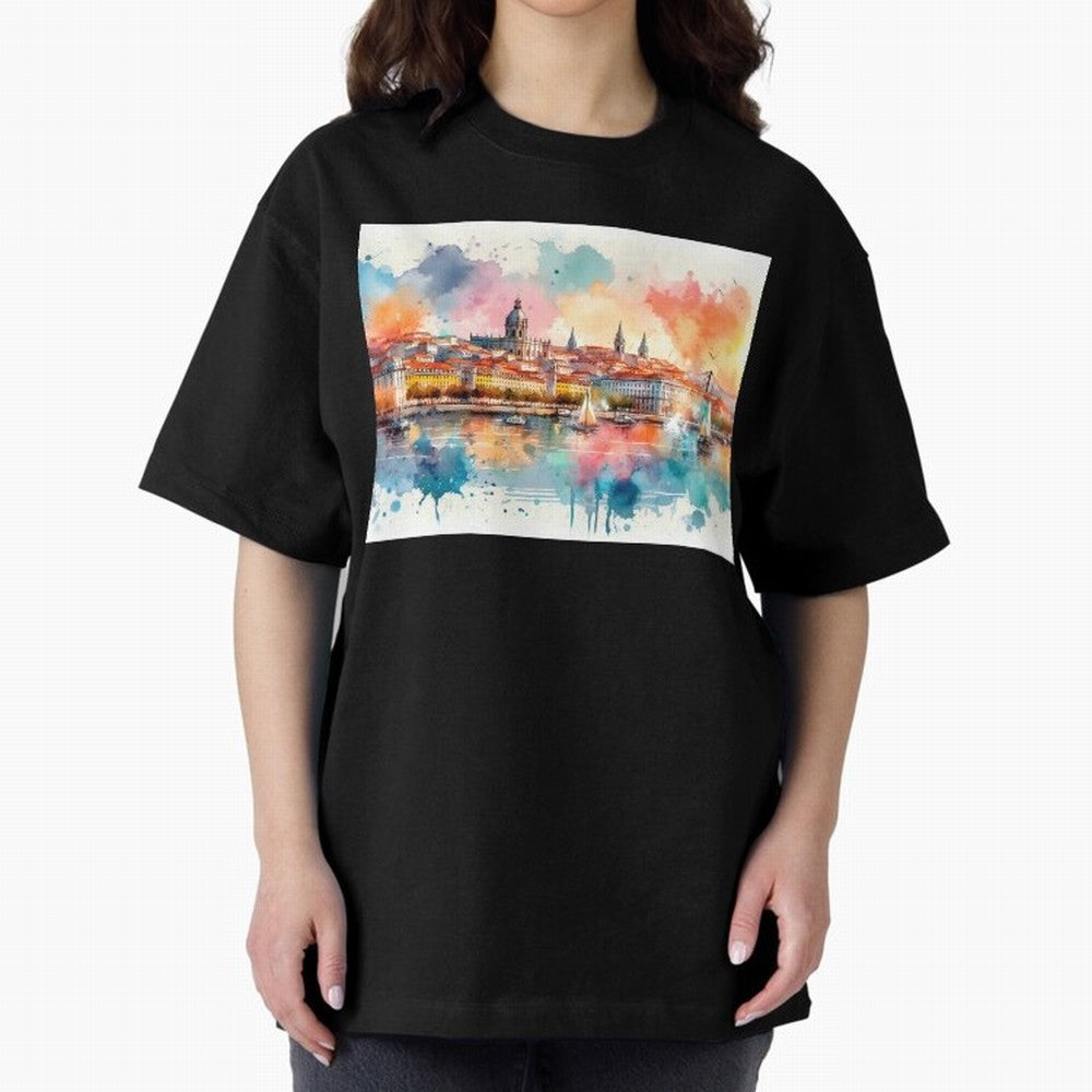 Lisbon cityscape with sailboats Oversized T-Shirt Make Game Day About FIFA World Cup 2026 USA Canada Mexico for Fans of Messi, Neymar and Mbappe and Argentina, Bringing Supporter Pride, Iconic Celebrations, Legendary Names and Global Match Day