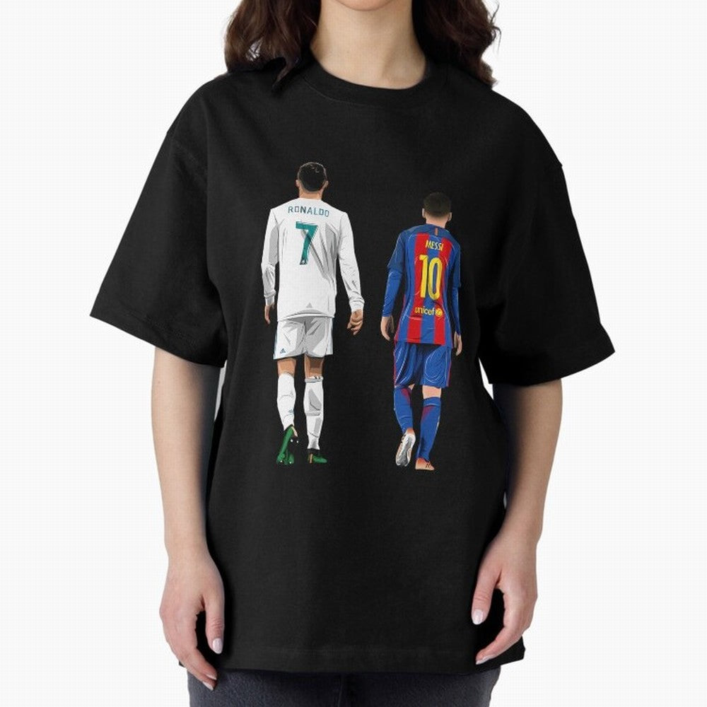 Cristiano Ronaldo And Messi Oversized T-Shirt Honor Champions and Dreams in the FIFA World Cup 2026 Journey through Mbappe Highlights, Netherlands Pride, Soccer Culture, Superstar Moments, National Team Dreams and Competitive Fire; Ideal for