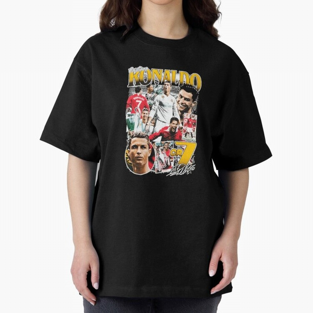 Cristiano Ronaldo Cr7 Collage Oversized T-Shirt Capture the FIFA World Cup 2026 Journey through Messi and Cristiano Ronaldo Highlights, Argentina Pride, Champion Mindset, Group Stage Buzz, Knockout Tension and Passionate Fan Culture; Perfect for
