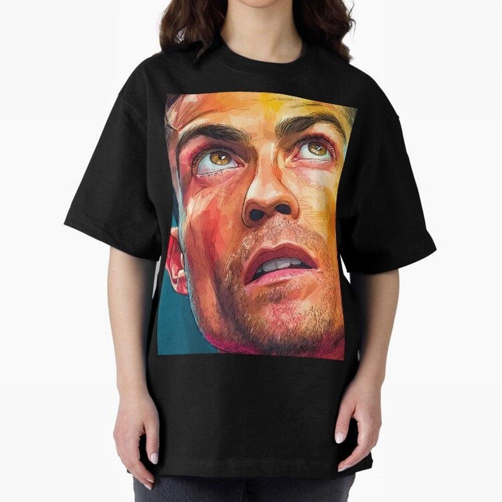 Cristiano Ronaldo Football Soccer Player Intense Color Portrait Oversized T-Shirt Celebrate Soccer Greatness during Global Football Passion for FIFA World Cup 2026 Group Stage, Made for Messi, Neymar and Mbappe, Germany, Retro Football Energy,