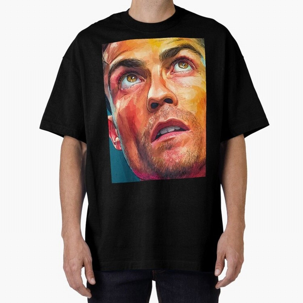 Cristiano Ronaldo Football Soccer Player Intense Color Portrait Oversized T-Shirt Celebrate Soccer Greatness during Global Football Passion for FIFA World Cup 2026 Group Stage, Made for Messi, Neymar and Mbappe, Germany, Retro Football Energy,