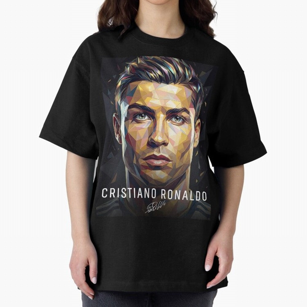 Cristiano Ronaldo Geometric Low Poly Soccer Legend Oversized T-Shirt Make Game Day About the FIFA World Cup 2026 USA Canada Mexico Journey through Mbappe and Neymar Highlights, Argentina Pride, Football History, Final Match Energy, Crowd Noise and