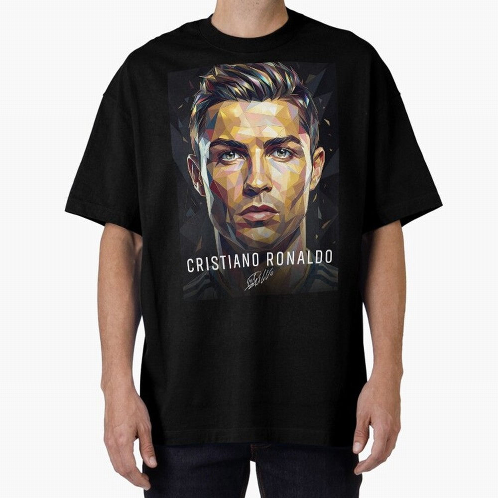 Cristiano Ronaldo Geometric Low Poly Soccer Legend Oversized T-Shirt Make Game Day About the FIFA World Cup 2026 USA Canada Mexico Journey through Mbappe and Neymar Highlights, Argentina Pride, Football History, Final Match Energy, Crowd Noise and