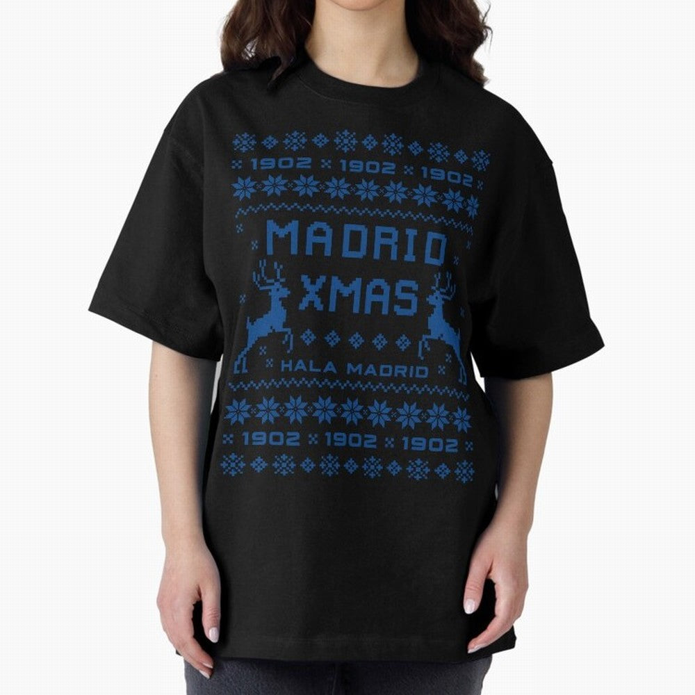Real Madrid Christmas Oversized T-Shirt Share the Excitement of Match Day Hype around FIFA World Cup 2026 USA Canada Mexico, Mbappe, England, Retro Football Energy, Iconic Rivalries, Trophy Chase Drama and Stadium Atmosphere; Ideal for Fans Who