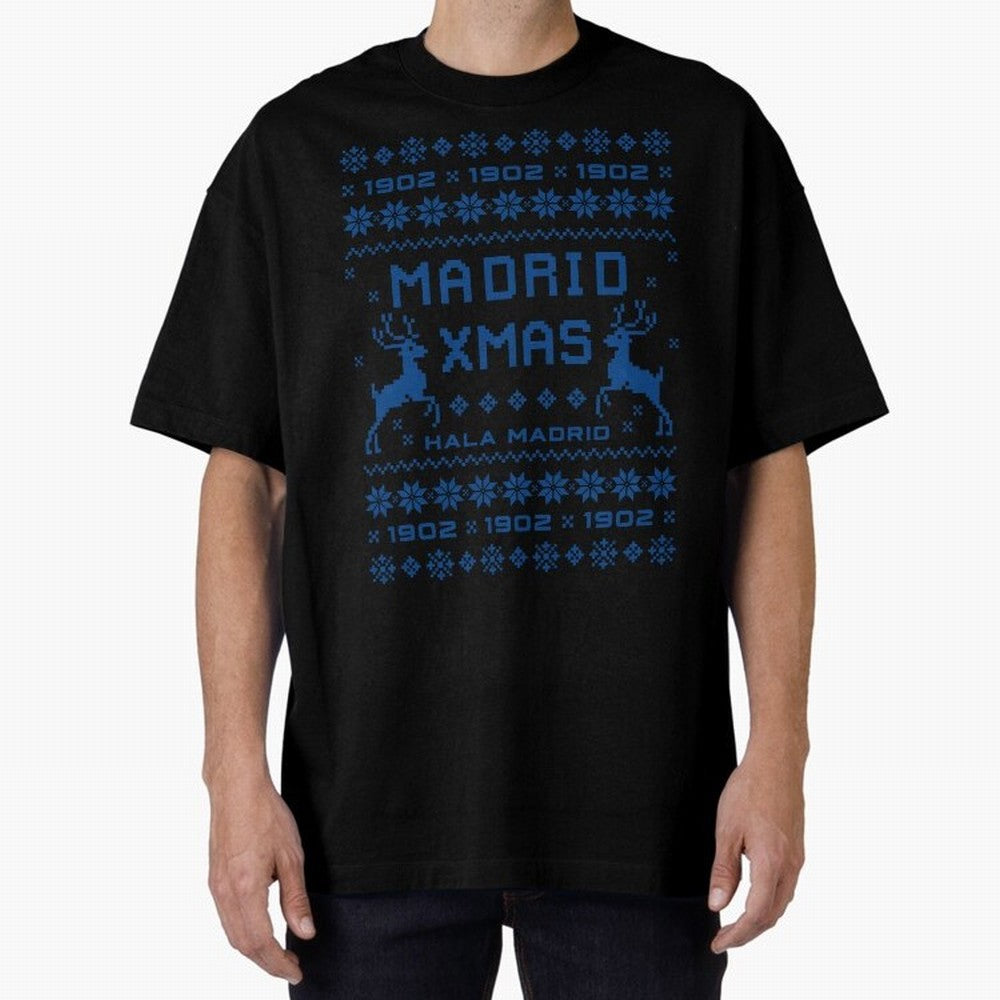 Real Madrid Christmas Oversized T-Shirt Share the Excitement of Match Day Hype around FIFA World Cup 2026 USA Canada Mexico, Mbappe, England, Retro Football Energy, Iconic Rivalries, Trophy Chase Drama and Stadium Atmosphere; Ideal for Fans Who