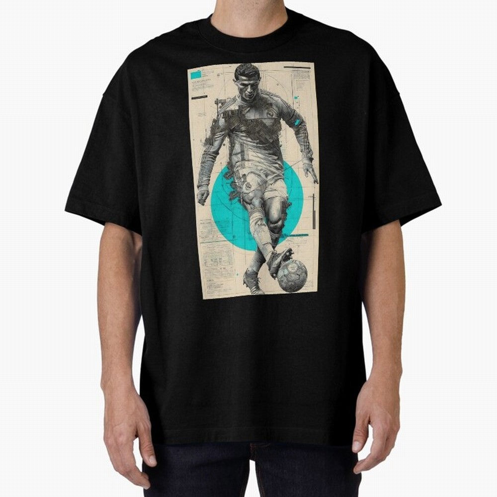 Futuristic Cristiano Ronaldo Illustration ¨C Cyber-Tech Football Art Oversized T-Shirt Show Your Tournament Heart for FIFA World Cup 2026 Group Stage Spirit, Connected to Spain and Netherlands, Cristiano Ronaldo, Fan Favorite Moments, National Team