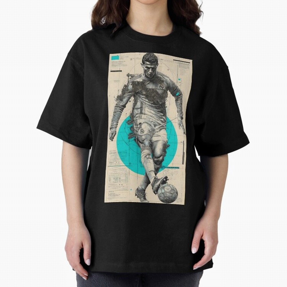 Futuristic Cristiano Ronaldo Illustration ¨C Cyber-Tech Football Art Oversized T-Shirt Show Your Tournament Heart for FIFA World Cup 2026 Group Stage Spirit, Connected to Spain and Netherlands, Cristiano Ronaldo, Fan Favorite Moments, National Team