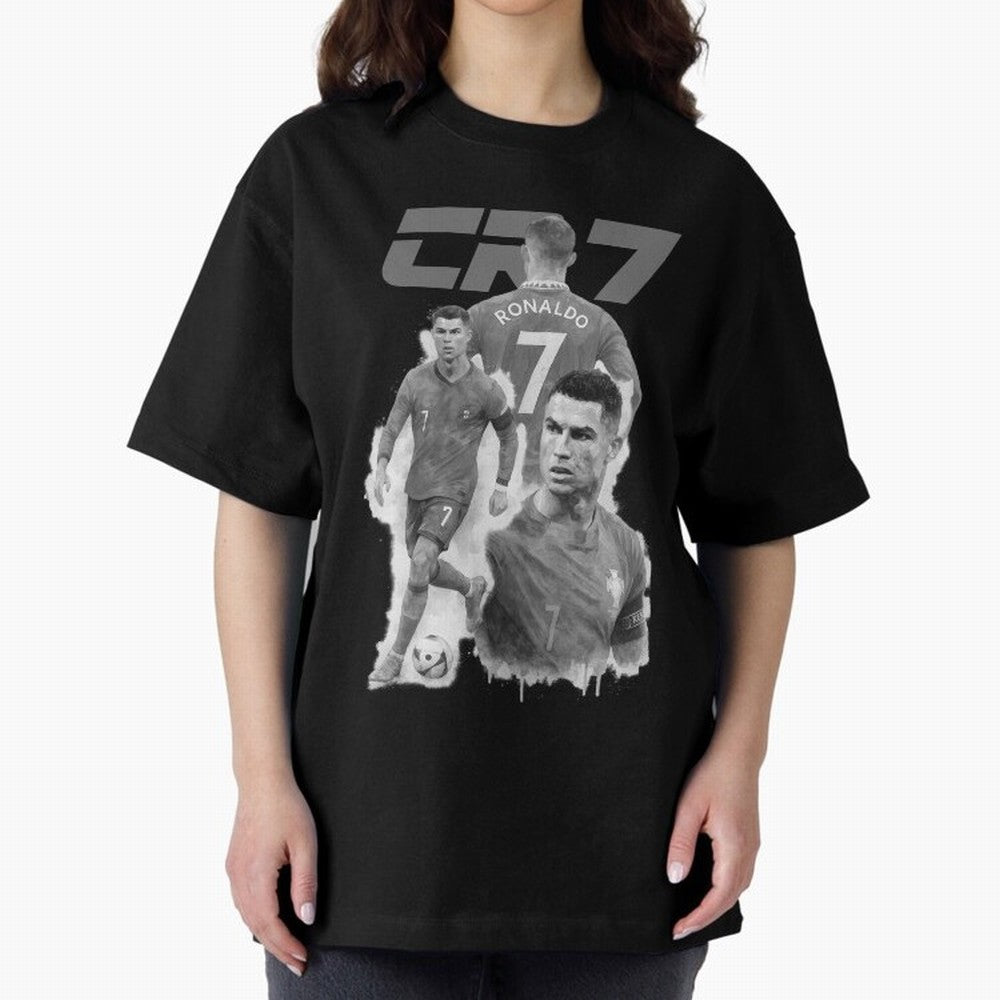 CR7 Cristiano Ronaldo illustration ink black white watercolour Oversized T-Shirt Celebrate National Team Dreams in FIFA World Cup 2026 Spirit, Built around France and Portugal, Haaland and Mbappe, Championship Spirit, Famous Goals, Roaring Crowds