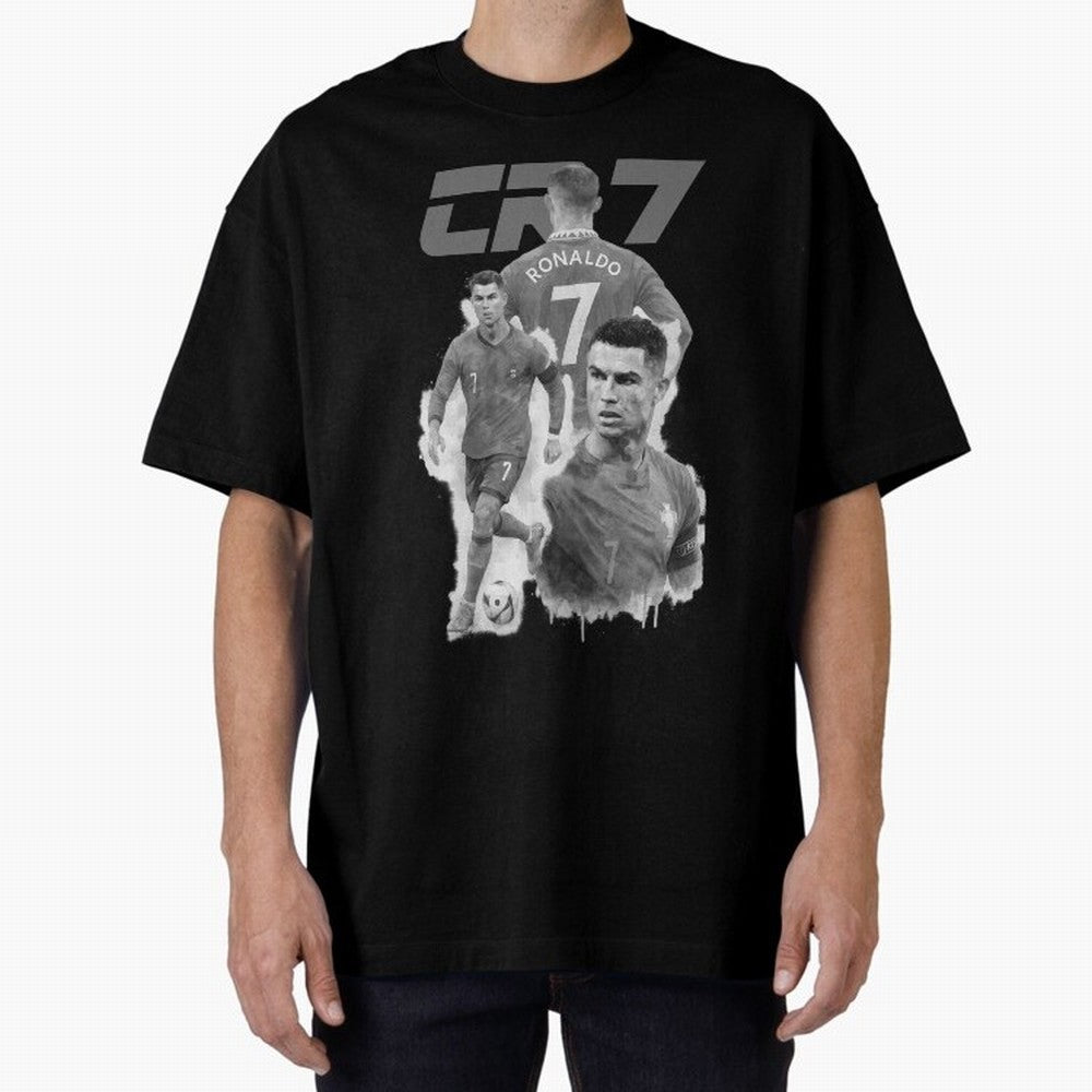 CR7 Cristiano Ronaldo illustration ink black white watercolour Oversized T-Shirt Celebrate National Team Dreams in FIFA World Cup 2026 Spirit, Built around France and Portugal, Haaland and Mbappe, Championship Spirit, Famous Goals, Roaring Crowds