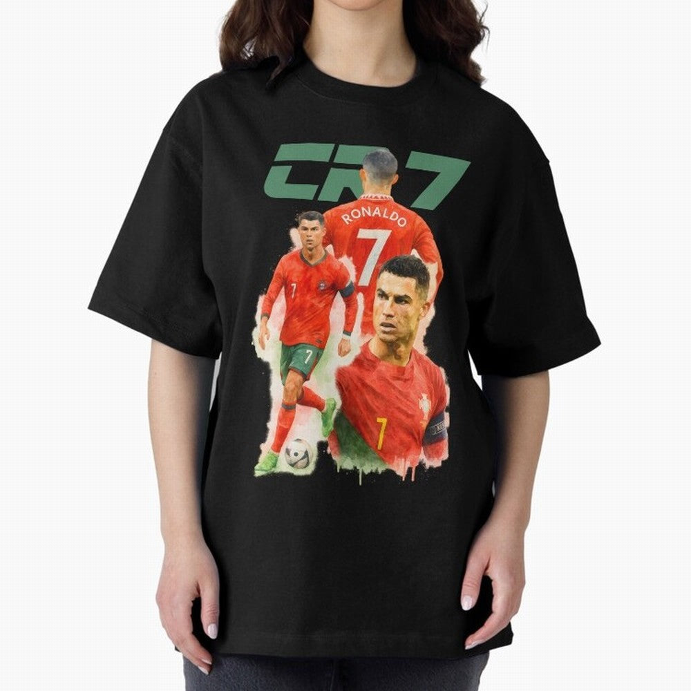 CR7 Cristiano Ronaldo illustration watercolour Oversized T-Shirt Celebrate Football Dreams Across Global Football Passion for FIFA World Cup 2026, Capturing Mbappe and Neymar, England, Vintage Soccer Flavor, Modern Football Stars, National Flags