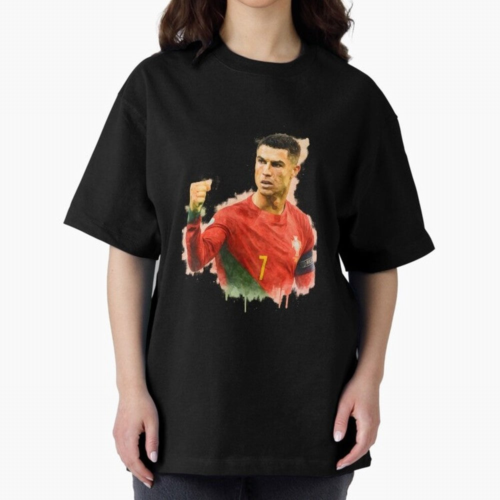 CR7 Cristiano Ronaldo potrait a powerful moment artwork Oversized T-Shirt Enjoy FIFA World Cup 2026 Group Stage for Fans of Neymar and Brazil, Portugal and Argentina, Bringing Vintage Soccer Flavor, Modern Football Stars, National Flags and Final