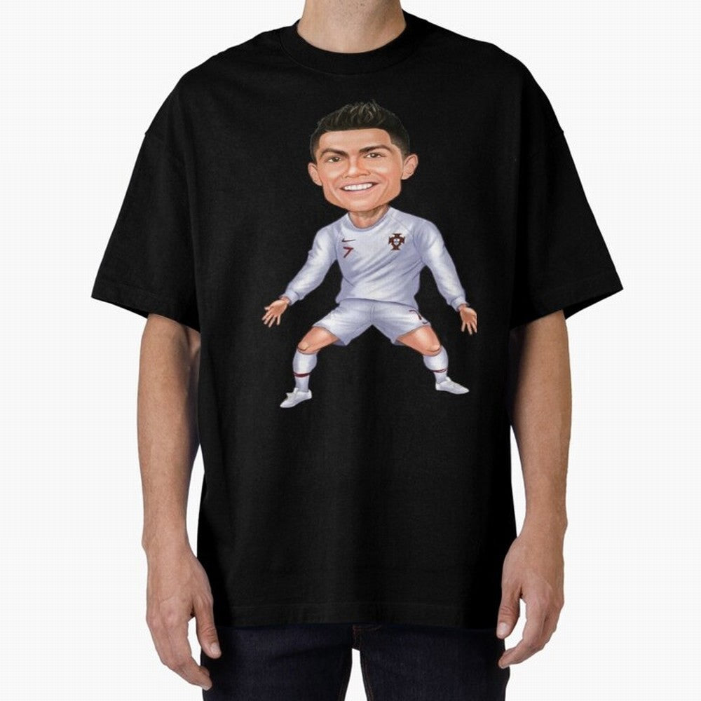 Cristiano Ronaldo Cartoon Oversized T-Shirt Capture Stadium Memories from FIFA World Cup 2026 Group Stage for Fans of Messi and Netherlands, Bringing Championship Spirit, Famous Goals, Roaring Crowds and International Football Unity; Made for