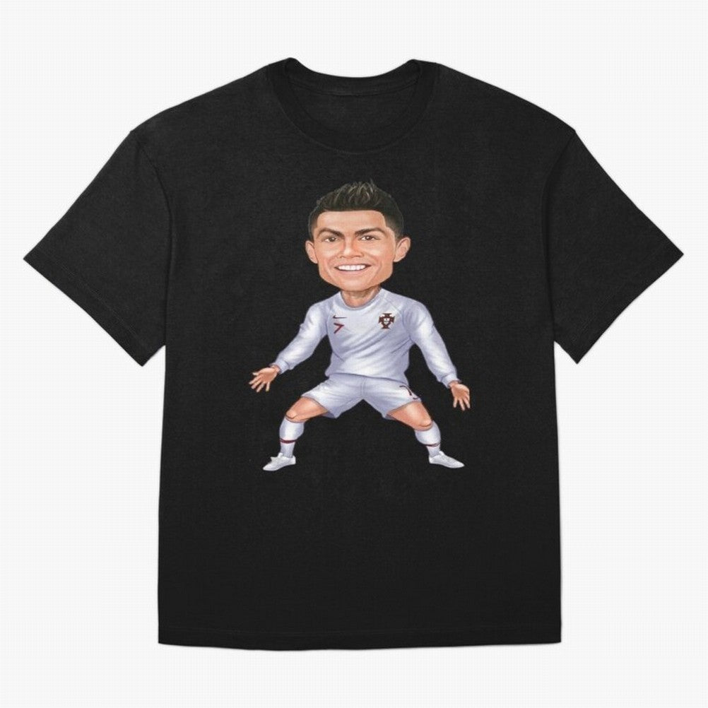 Cristiano Ronaldo Cartoon Oversized T-Shirt Capture Stadium Memories from FIFA World Cup 2026 Group Stage for Fans of Messi and Netherlands, Bringing Championship Spirit, Famous Goals, Roaring Crowds and International Football Unity; Made for
