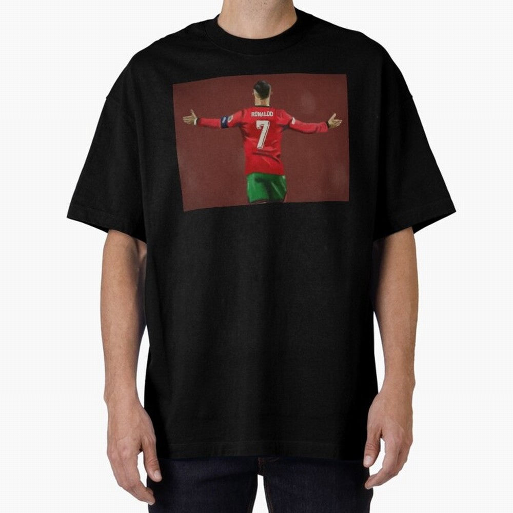 Cristiano Ronaldo portrait painting Oversized T-Shirt Elevate the FIFA World Cup 2026 Group Stage Journey through Messi, Neymar and Mbappe Highlights, Argentina Pride, Retro Football Energy, Iconic Rivalries, Trophy Chase Drama and Stadium