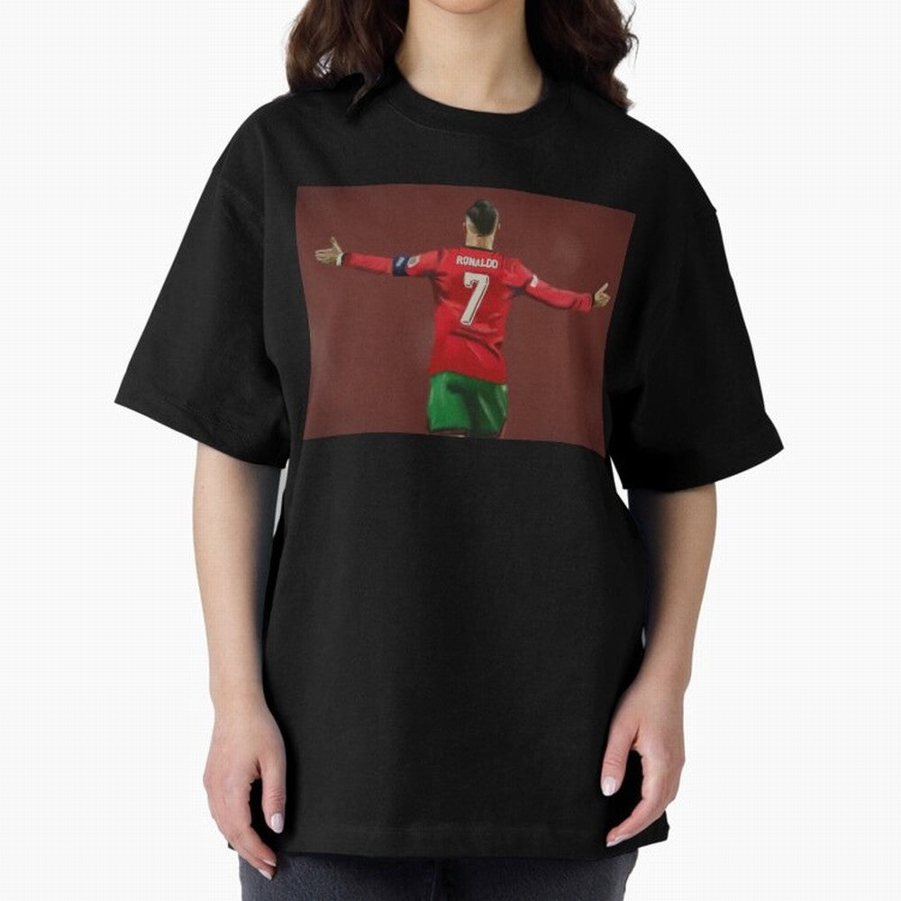 Cristiano Ronaldo portrait painting Oversized T-Shirt Elevate the FIFA World Cup 2026 Group Stage Journey through Messi, Neymar and Mbappe Highlights, Argentina Pride, Retro Football Energy, Iconic Rivalries, Trophy Chase Drama and Stadium