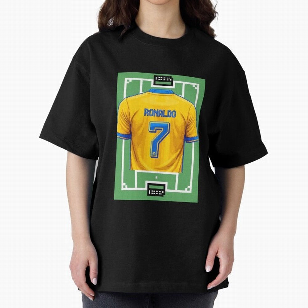 Cristiano Ronaldo Al-Nassr 8-Bit Soccer Football Oversized T-Shirt Join Supporters Worldwide for FIFA World Cup 2026 USA Canada Mexico for Fans of Messi and Brazil, Portugal and Argentina, Bringing Classic Soccer Heritage, Championship Pressure,