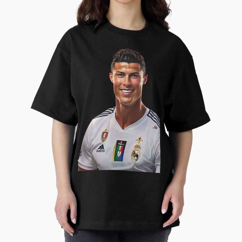 smiling Cristiano Ronaldo Oversized T-Shirt Live the Energy of FIFA World Cup 2026 Group Stage Spirit, Connected to Germany, Messi, Neymar and Mbappe, Football History, Final Match Energy, Crowd Noise and Once in a Lifetime Moments; Created for